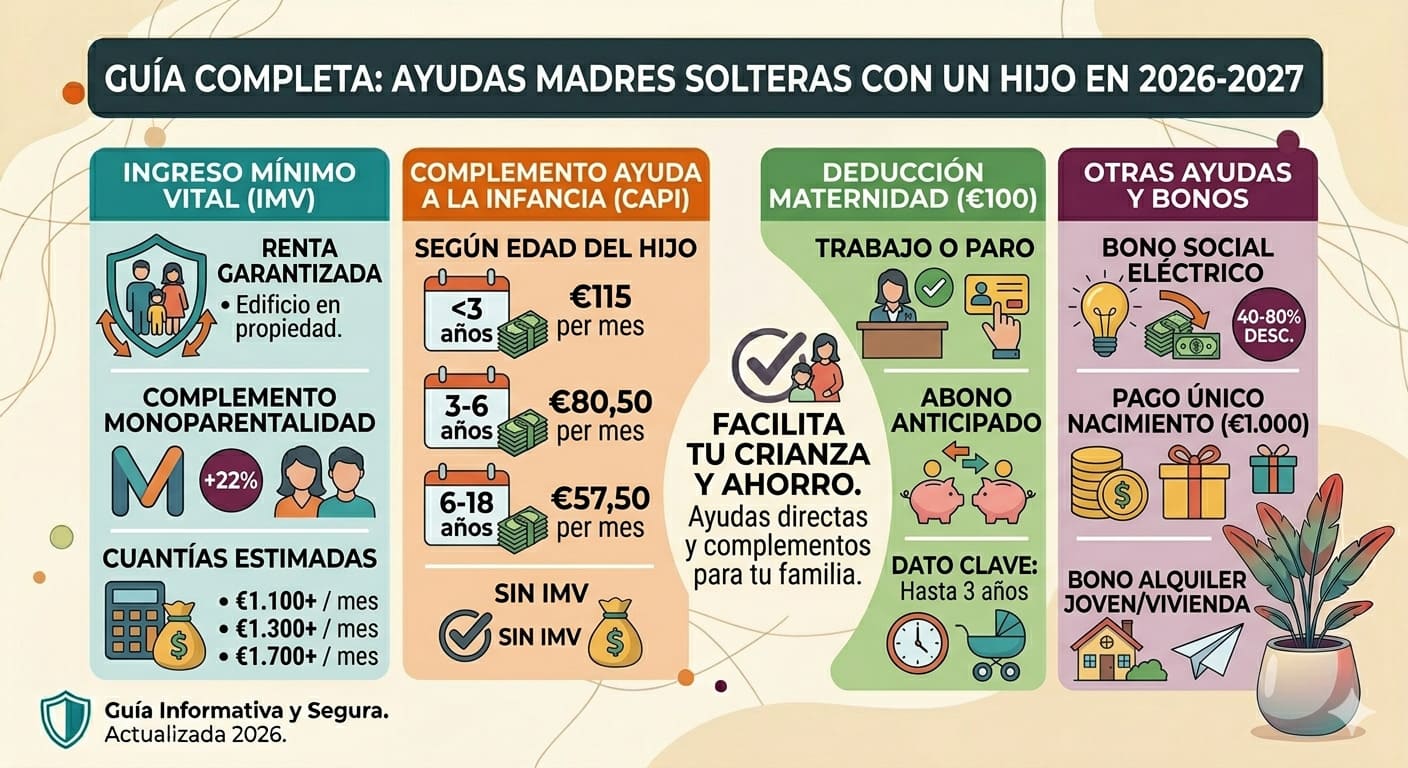 Ayudas para madres solteras con un solo hijo en 2026: todo lo que puedes cobrar este año